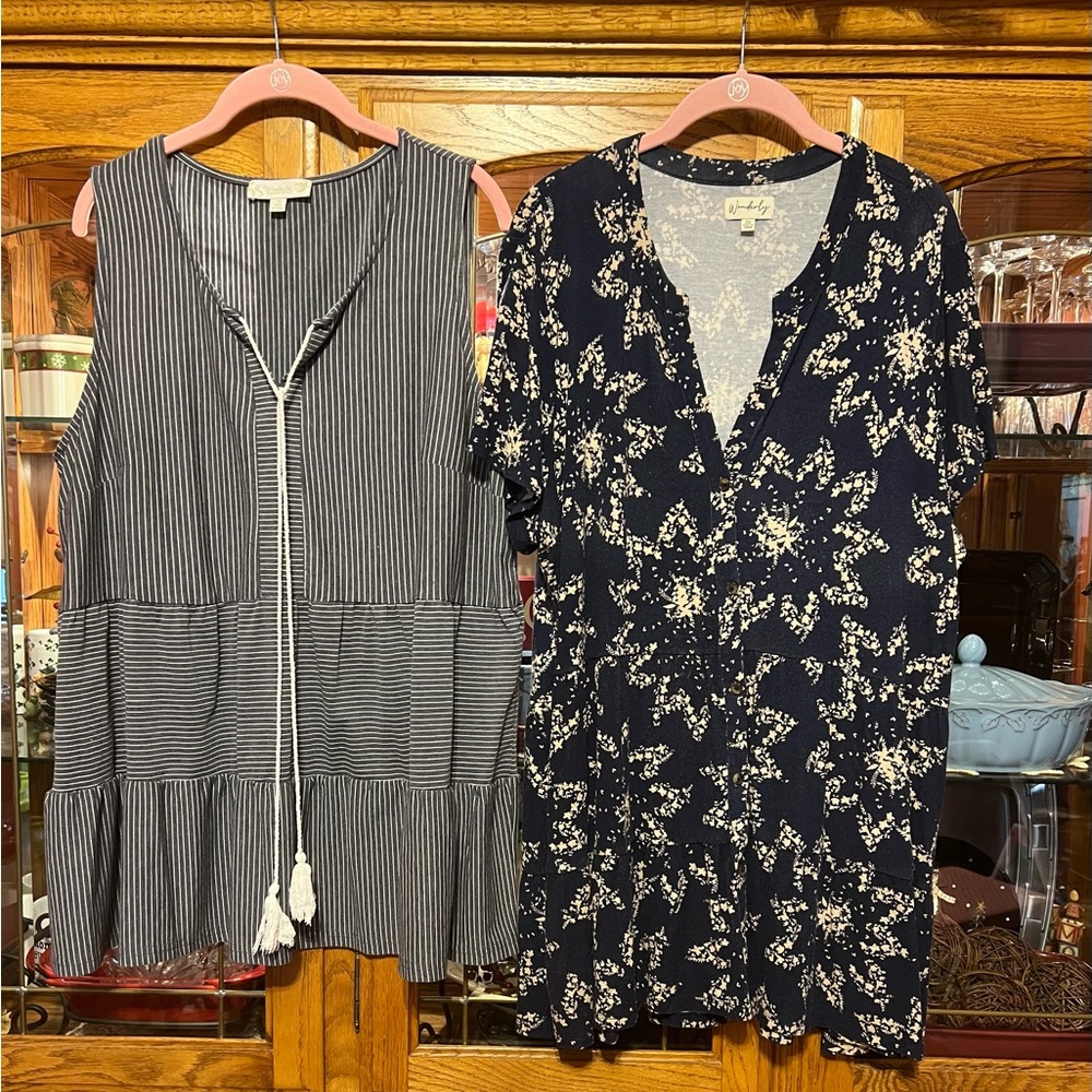 Set 2 Warm Weather Casual Blues Sleeveless Tunics Duo 🦋